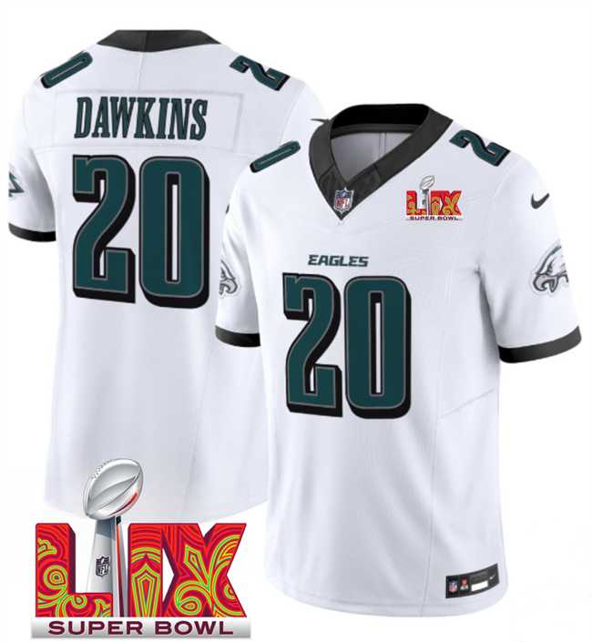 Men & Women & Youth Philadelphia Eagles #20 Brian Dawkins White 2025 Super Bowl LIX Patch New F.U.S.E. Vapor Limited Stitched Jersey